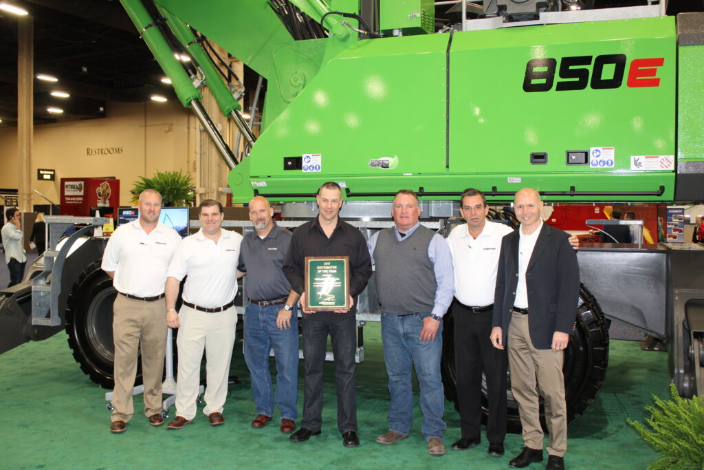 Left to right: Tim Hyland, Bill O’Keefe from SENNEBOGEN, Eric Marburger (Sales Manager), Barry Talley (Territory Manager), Pat Sherwood (Executive Vice President) from Midlantic Machinery, Constantino Lannes and Erich Sennebogen from SENNEBOGEN.